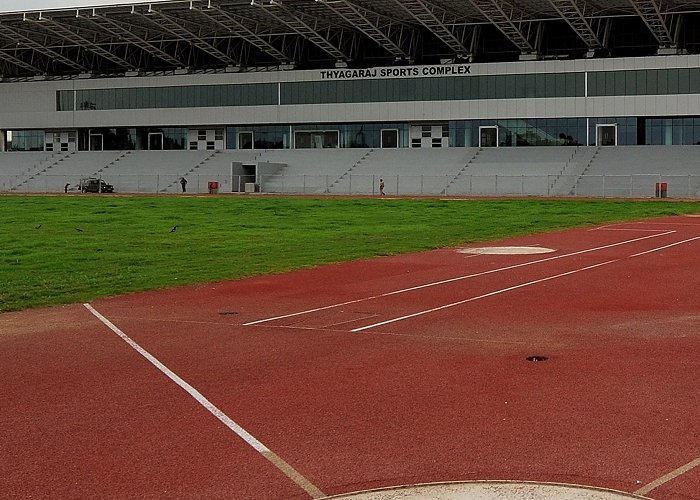 Thyagaraj Stadium  Civil servants close sports stadium to walk their dog photo