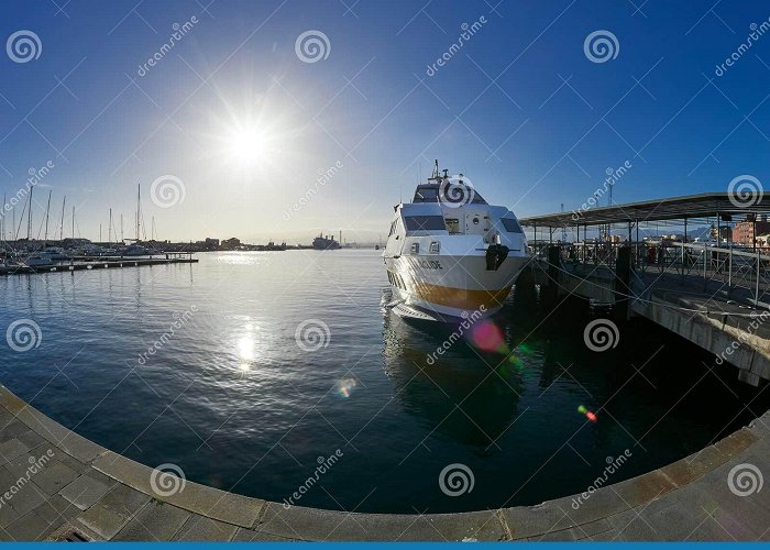 Milazzo Harbour Hydrofoil Ship Towards the Aeolian Islands in Milazzo Port, Sicily ... photo